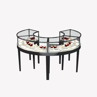 comprar Do vidro oval da joia do armário de exposição da joia costume contrário curvado redondo online manufacture