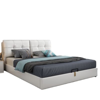 Cama branca de couro luxuosa Art Hotel Room Bed macio moderno