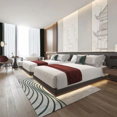 A mobília moderna luxuosa do quarto do hotel ajusta a madeira compensada da cama E1 do folheado da noz personalizada