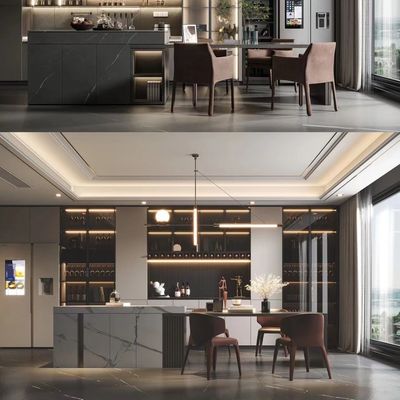 Bom preço Costume de aço inoxidável moderno do armário de cozinha da casa da faceta de quartzo dos armários em linha
