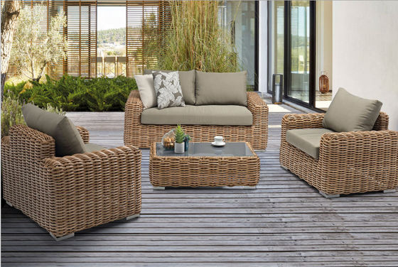 Rattan de vime Sofa Set do jardim exterior luxuoso moderno do hotel do grupo da mobília