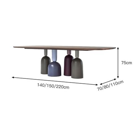 Forma retangular personalizada da mesa de jantar da base do metal da cor da noz