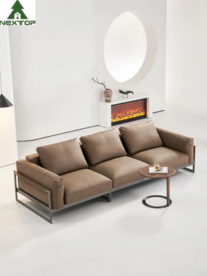 Sofá de couro de vida 3 Seaters Sofa Metal Frame de reclinação macio da sala de hotel de Brown
