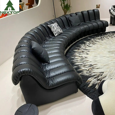 Casa de campo curvada de couro preta luxuosa do hotel de Sofa Large Lobby Set For do piano