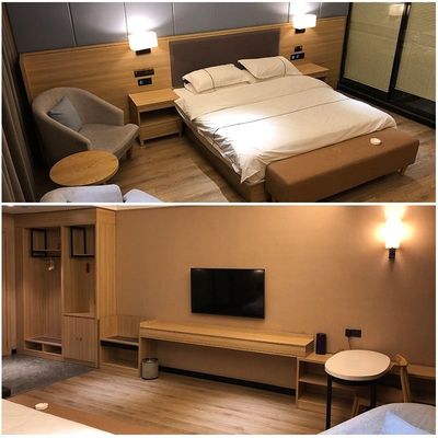 Bom preço cama 3 4 de madeira luxuosa de 5 estrelas com mobília do quarto do recurso do hotel do motel de Nightstand em linha