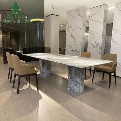 OEM Mobiliário de Sala de Jantar Para 8-12 Full Marble Rectangular Set Mesa de Jantar