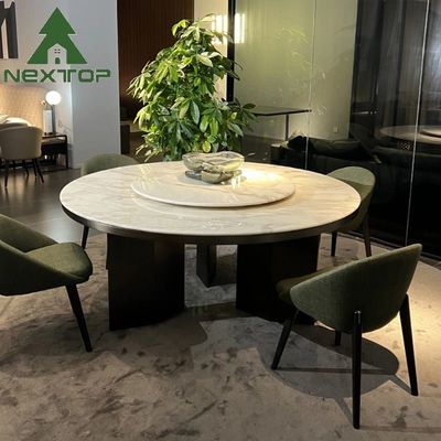 Cozinha moderna Mesa de jantar branca e cadeiras verdes Mesa giratória redonda