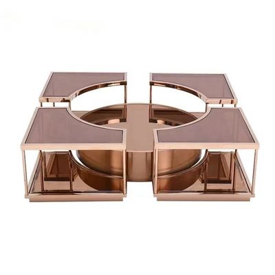 Tabela de Café de Vidro Moderna OEM Espelho Rosa de Ouro Tabela Central Para Lobby Casa Villa