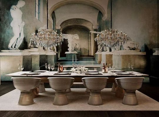 Bom preço Restaurante Villa de mármore branco mesa de jantar 8 10 cadeiras de metal em linha