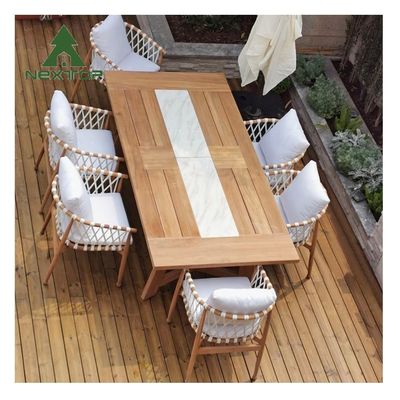 Mobiliário de pátio simples e durável Mesa e cadeiras de jardim Teak Set de jantar ao ar livre