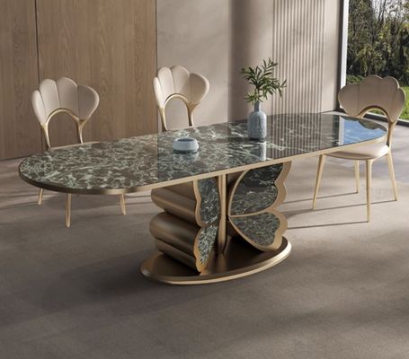 Mobiliário de hotel e restaurante de moda Mesa de jantar de base metálica em forma de borboleta de mármore