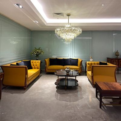Mobiliário Vintage de Lobby de Hotel Estrutura de Madeira Chesterfield Leather Villa Sofa Set