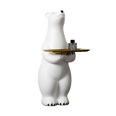 Bom preço Tabela lateral criativa de urso polar branco Decoração de suíte grande com bandeja de chá em linha