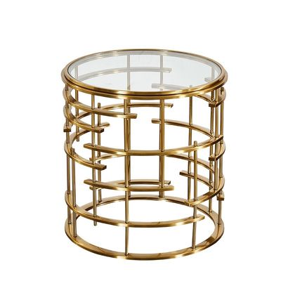 Mesa de esquina de metal dourado Sofá Mesa lateral Mesa de vidro redonda Mesa de cama