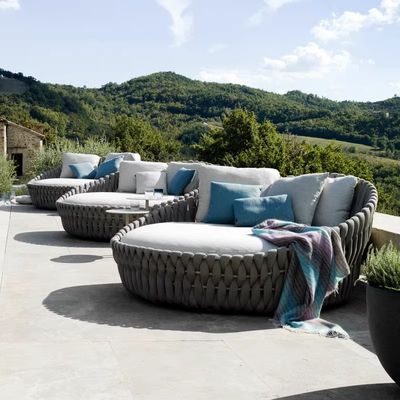 Luxury Hotel Outdoor Rattan Cama Redonda Alfresco Sofá-cama