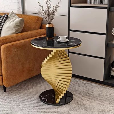 Mesa de café de ouro preto de mármore Mesa lateral de metal casual Uso de escritório em hotéis
